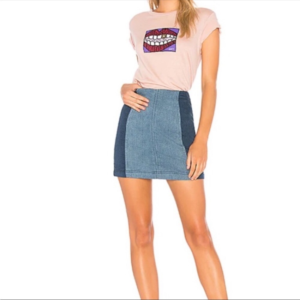 Free People Color‎ Block Denim Mini Skirt